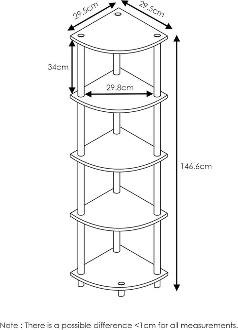 Furinno Turn-N-Tube 5 Tier Corner Display Rack Multipurpose Shelving Unit, 1-Pack, French Oak Grey/Black...