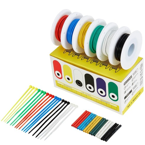 Solid Tinned Copper Wire, 10Ft Each 6 Different Colored 18 Gauge Wire, Flexible Silicone Rubber Insulated Electrical Wire, Widely Range for High&L...