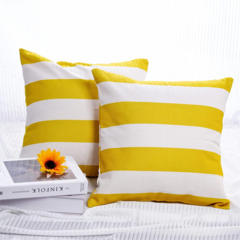2 Pack Waterproof Pillow Covers Outdoor Throw Pillowcases Decorative Garden Cushion Case for Home Garden Patio Couch Balcony Striped (Yellow & Whi...