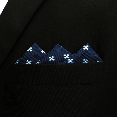 SHLAX&WING Floral Blue Mens Pocket Square Silk Handkerchief Handmade...