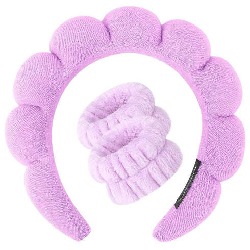 Spa Headband for Washing Face Wristband Set Sponge Makeup Skincare, Terry Cloth Bubble Soft Get Ready Hairband for Women Girl Puffy Padded Headwea...