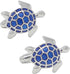 Novelty Silver Tone With Transparent Blue Enamel Sea Turtle Cufflink Turtoise Cuff links...