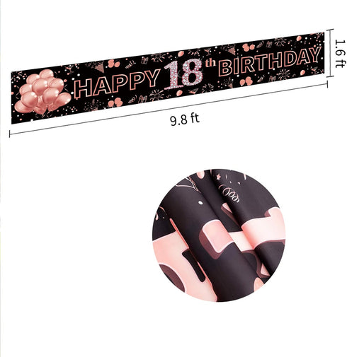 Pimvimcim 18th Birthday Decorations for Girls, Happy 18th Birthday Banner Rose Gold and Black 18 Year Old Birthday Decorations Party Supplies (9.8...