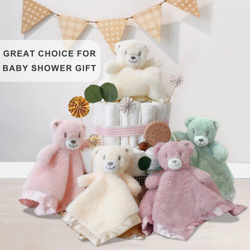 Bear Baby Security Blanket Soft Baby Lovey Fluffy Blanket for Girls Lovie Snuggle Toy Baby Cuddly Bear Stuffed Gift for Newborn Infants Pink 13.5 ...