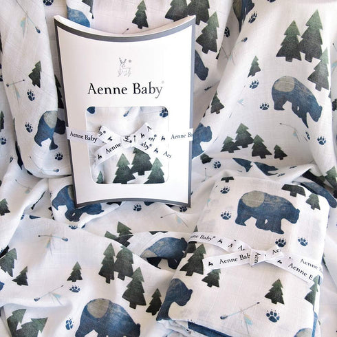 AENNE BABY Muslin Swaddle Blanket for Boys & Girls, Infant Toddler Quilt, Luxurious Wrap, Soft and Silky Stroller & Nursing Cover, Tribal Bear in ...