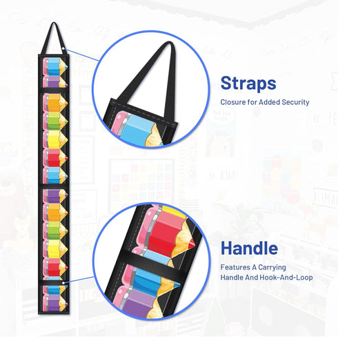 Bulletin Border Storage Pocket Chart for Classroom, Bulletin Board Border Storage, Classroom Organizer with Storage Pockets (Black)...