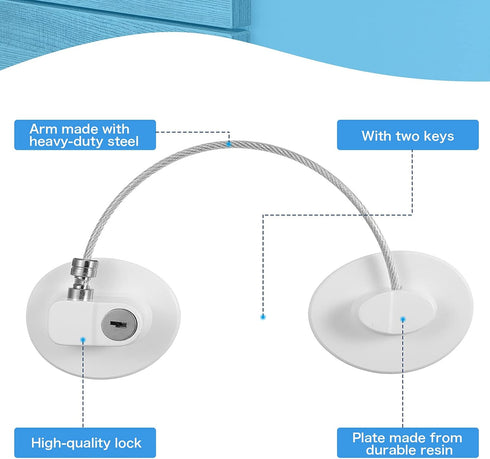 8 Pieces Refrigerator Lock with 10 Keys, Fridge Lock, Freezer Door Lock and Child Safety Cabinet Locks with Strong Adhesive (White)...