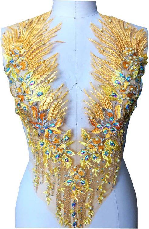 Zbroh 4colour Handmade Rhinestones Lace Applique Crystal Trimming Patches 60 * 33cm for Dress Accessory...