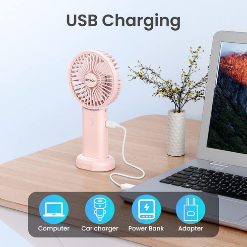 Handheld Fan, Portable Fan with USB Rechargeable Battery, 3 Adjustable Speed personal fan Desk Table fan with Base, Lightweight Makeup Fan for gir...