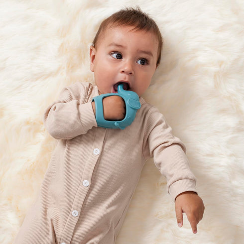 Itzy Ritzy Bitzy Grip - Silicone Developmental Teether with Easy-to-Hold Hand Grip, Designed for Ages 3 Months and Up, Elephant...