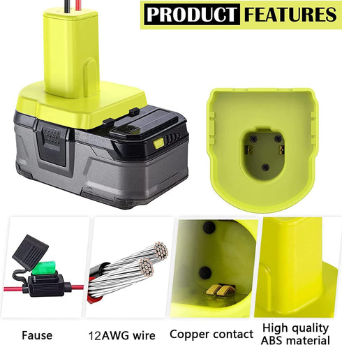 Power Wheel Adapter for Ryobi 18V P108 P107 P102 Battery Conversion Kit with Fuses & Wire Terminals, 12AWG Wire,Power Connector for DIY Ride On Tr...