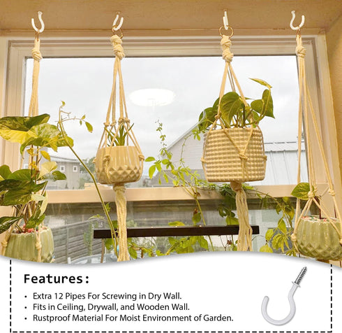 12 Pcs Ceiling Hooks for Hanging Plants - 2.9 inches Plant Hooks Heavy Duty,Hanging Hooks for Cups,Lights and Utensils -White Vinyl Coated Screw i...