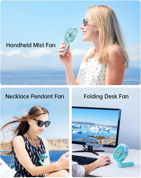SWEETFULL Portable Misting Fan - 180° Foldable Handheld Personal Fan with Mist Spray, 3 Speeds, 30ml Water Tank, USB Rechargeable - Ideal for Trav...