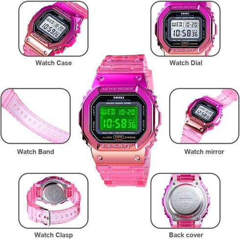 Gosasa Womens Watch Gradient Color Silicone Plating Digital Electronic Waterproof Sports Wristwatches Casual Watch Student Watches...