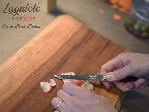 Laguiole Premium Steak Knife Set - 4.5 inch - Classic Black Edition - Razor Sharp Kitchen Knives - Forged Stainless Steel - Full Tang Handle - 6 P...