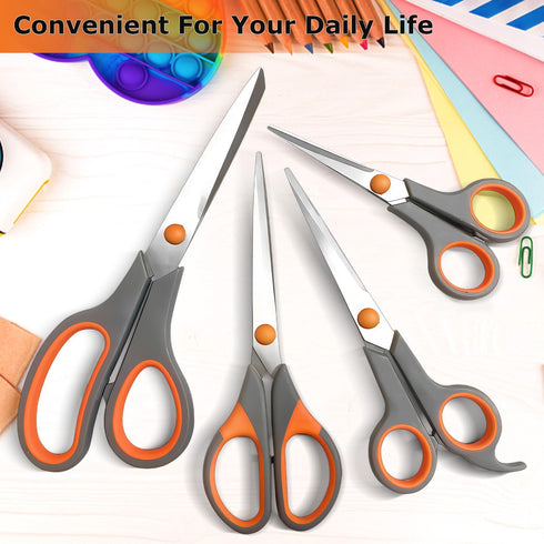 4 Pack Multipurpose Soft Grip Handle Scissors, Ultra Sharp Craft Scissors Set,All Purpose Scissors for Home Household Office Sewing School Teacher...