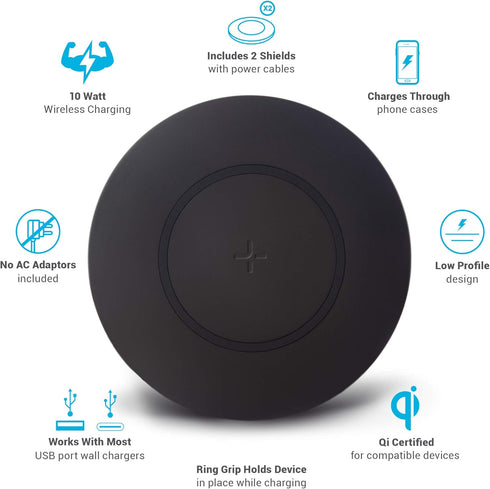 TYLT Shield Bezel Dual Pack | 15W Fast Wireless Charging Pad Compatible with Samsung, Apple, AirPods, and Other Qi Devices, Portable Wireless Char...