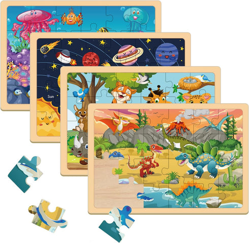 Puzzles for Kids Ages 4-6 Years Old, 4 Pack 24 PCs Jigsaw Puzzles Preschool Educational Brain Teaser Boards Toys Gifts Toddlers Children, Wooden p...