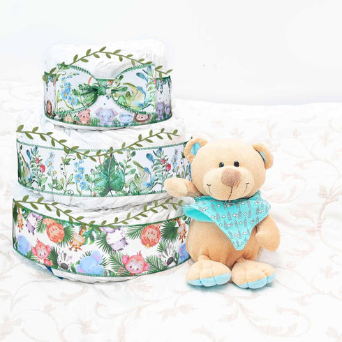 4Rolls 20 Yards Jungle Animal Themed Wired Edge Ribbon 2.5 Inch Forest Printed Burlap Ribbon Green Leaf Ribbon Cute Animal Print Ribbon for Birthd...