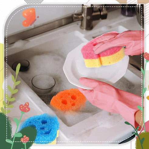 6 Pcs Dog Dual Sided Scrub Sponge Cleaning Sponges Cute Temperature Sensitive Dish Sponges for Washing Dishes Non Scratch Household Multi Use Spon...
