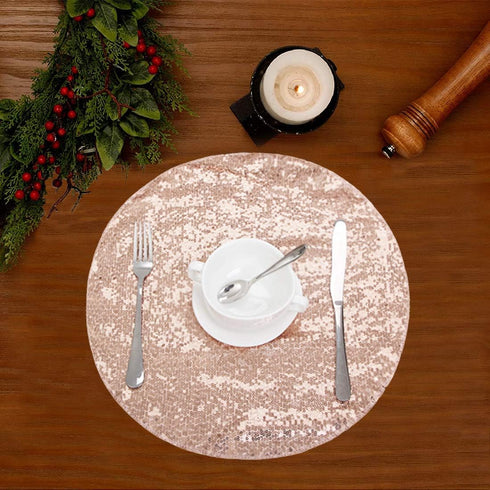 Sequin Placemats Set of 6, Heat-Resistant Dining Table Mats, Stain-Resistant Kitchen Table Placemats, Elegant Sparkle Placemat for Party Wedding A...