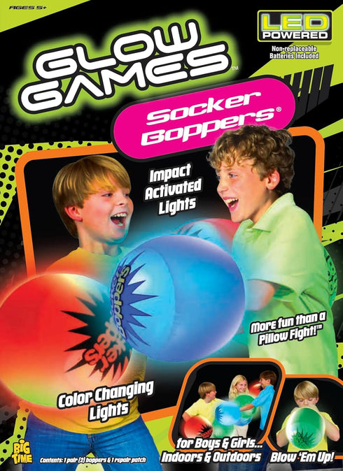 Socker Boppers Light Up Glow Games LED - One Pair Boppers – Impact activated light, Lights are color changing, Box and Bop, Durable Vinyl, Active ...