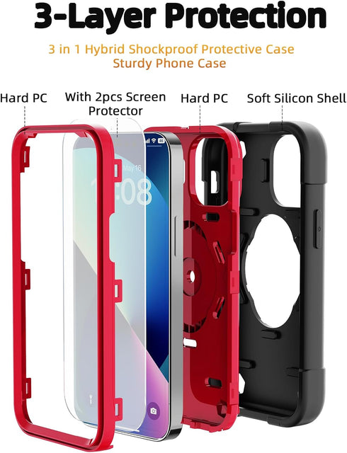 KCJ for iPhone 13 Mini case/iPhone 12 Mini case 5.4 Inch with Ring Holder, with 2 Pack Screen Protector + 1 Pack Camera Lens Protector,Heavy-Duty ...