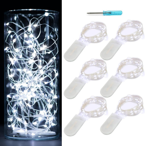 6 Pack Fairy Lights Battery Operated Waterproof Fairy String Lights Firefly Lights LED Starry String Lights 7ft 20 LEDs Silvery Copper Wire for We...