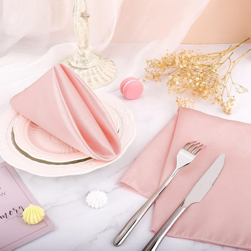 ANECO 16 Pack Square Satin Napkin Bright Silk Table Napkin Soft Smooth Fabric Table Napkin for Wedding Banquet Party Decoration, Rose Gold, 17 x 1...