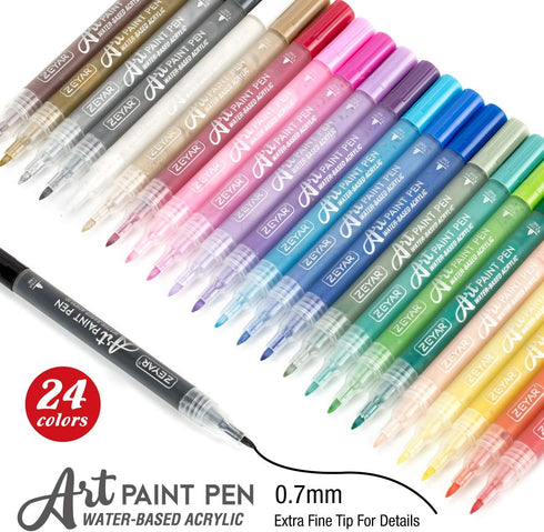 ZEYAR Acrylic Paint Pens, Extra Fine, 24 Colors, Permanent & Waterproof Ink, AP Certified, Works on Rock, Wood, Glass, Metal, Ceramic and Non poro...