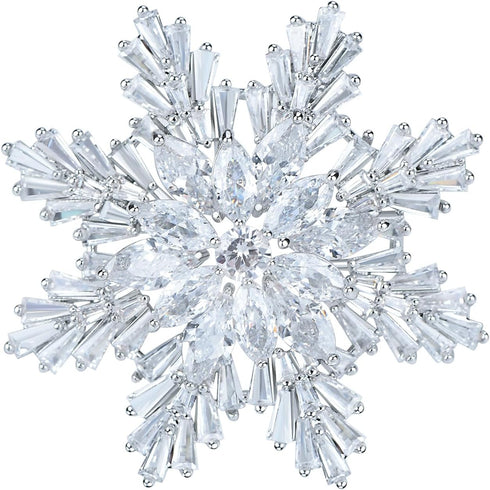 Women's Cubic Zircon Snowflake Brooch Pins Elegant Clear Crystal Ice Flower Lapel Pin Breastpin...