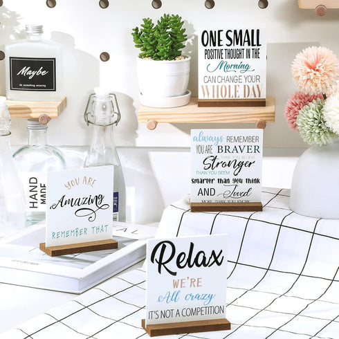 4 Pcs Inspirational Gifts Desk Decor Office Positive Motivational Quotes Employee Appreciation Gifts Wooden Plaque Sign with Stand Decoration for ...
