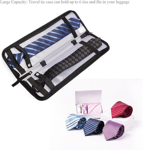 Travel Tie Case, Portable Waterproof Necktie Cufflinks Storage Box Tie Holder Stored up to 4-5 Ties - Black...