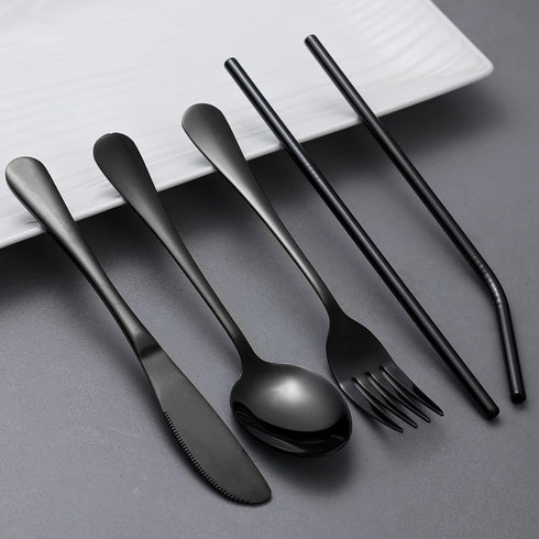 Portable Utensils Set with Case, 4pcs Stainless Steel Reusable Silverware for Lunch Camping School Picnic Workplace Travel, Lunch Box Includ Fork ...