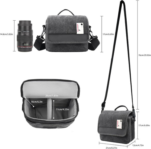 Besnfoto Camera Bag Purse Small Messenger Shoulder Bag for Mirrorless DSLR Camera Waterproof Canvas Compact Photography Case, Black Gray...