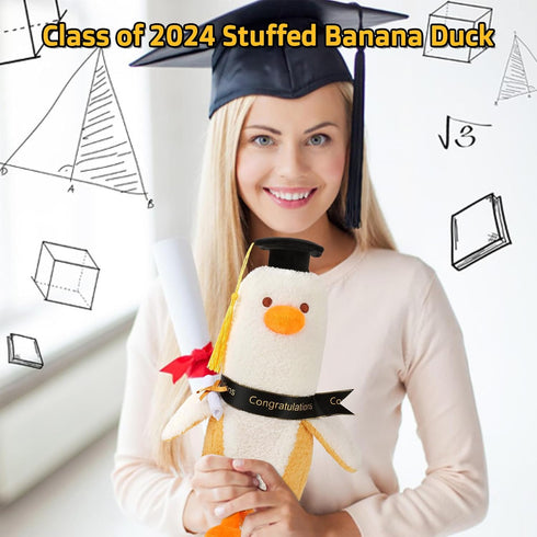 12'' Graduation Banana Duck Plush Toy-Graduation Gifts Duck Stuffed Animals, Elastic Duck Plush Stuffed Animals Banana Plushie Hugging Pillow, Bod...