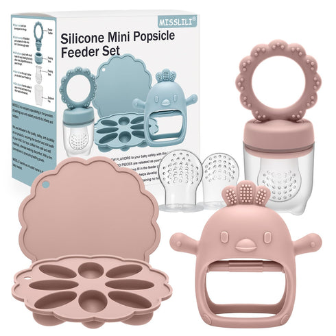 MISSLILI Baby Silicone Fruit Food Feeder Pacifier & Breastmilk Popsicle Freezer Molds,BPA Free Baby Food Storage Containers Frozen Ice Tray for Ba...