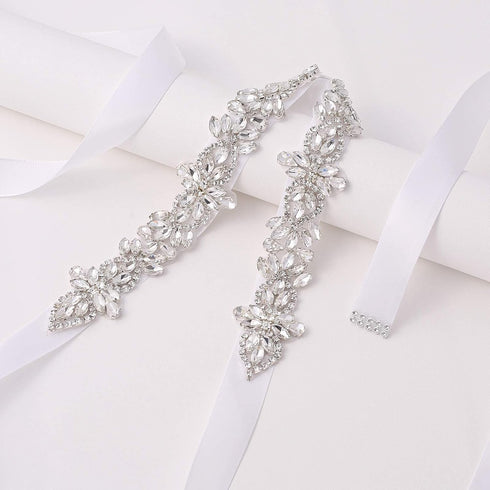 Silver Rhinestones Bridal Sash Belt Clear Crystal Wedding Belt Pearl for Bride Dress Plus Size...
