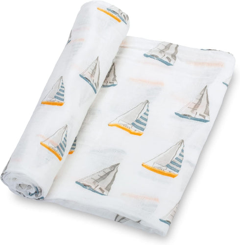Swaddle Blanket | 100% Muslin Cotton | Gender Neutral Newborn and Baby Nursery Essentials for Girls and Boys, Registry | Sailboat Print...