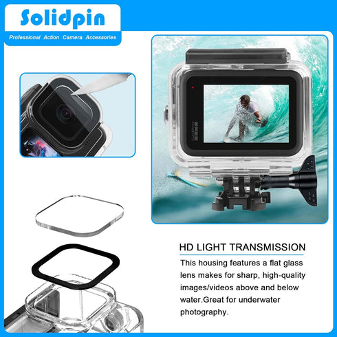 Waterproof Housing Case for GoPro HERO 11 Black, Hero 10 9 Black Diving Protective Underwater Dive Cover Shell for Go Pro 11 HERO 10 9 Black Acces...