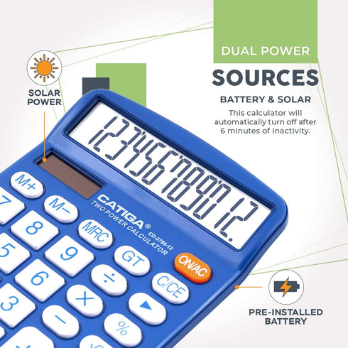 CATIGA Desktop Calculator 12 Digit with Large LCD Display and Sensitive Button, Solar and Battery Dual Power, Standard Function for Office, Home, ...