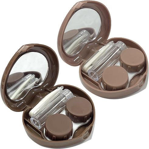 2 Pack Heart Cute Contact Lens Case, Travel Contact Lens Box with Mirror Tweezers Remover Tool Solution Bottle for Outdoor Office Daily Use...