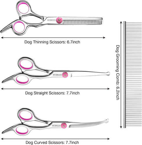 Professional Dog Grooming Scissors with Safety Round Tips, 5 in 1 Dog Grooming Scissors Kit, 4CR Stainless Steel Professional Pet Grooming Shears ...