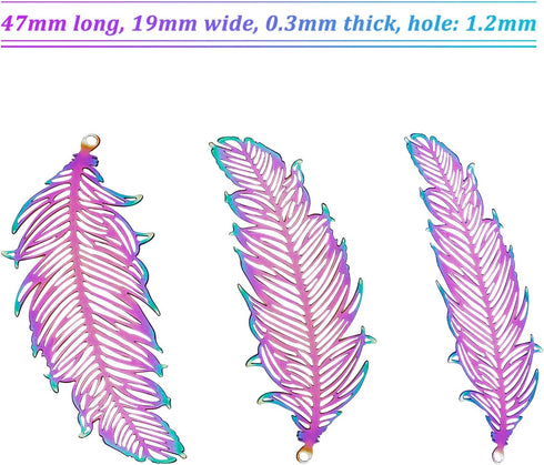PH PandaHall 5pcs Feather Charms 201 Stainless Steel Filigree Pendants Metal Embellishments Women Fashion Pendants for Bracelet Necklace Earring J...