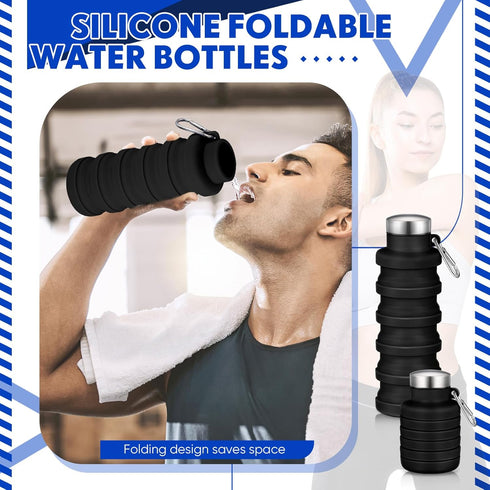 2 Pcs 17oz Collapsible Water Bottles for Travel 500ml Reusable Foldable Silicone Water Bottle with Portable Buckle Silicone for Camping Hiking Spo...