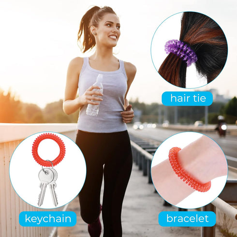 Yolev 6 Color Wrist Coil Keychain Plastic Coil Wristband Stretch Spring Spiral Coil Bracelets Key Chain Wrist Key Holder for Sauna Gym Pool ID Bad...