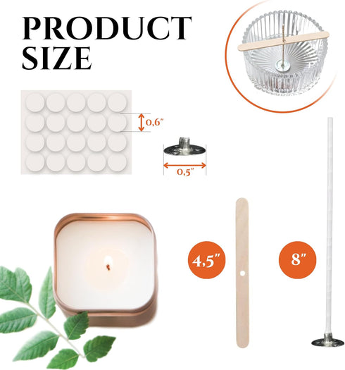 260 Pack Starter Kit for Candle Making – 130PCS 8 Inch Cotton Candle Wicks with Metal Tabs 120PCS Wicks Stickers 10PCS Wood Candle Wick Holders fo...