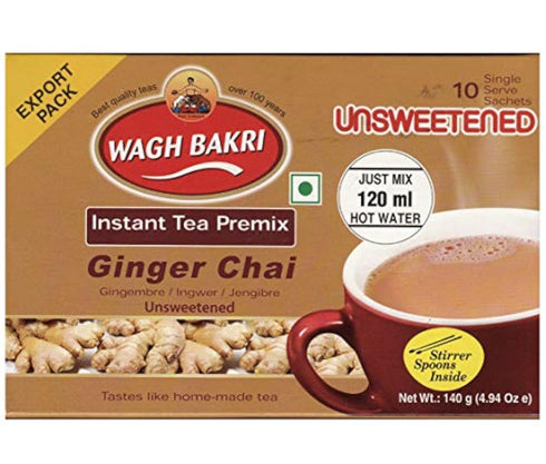 Wagh Bakri Instant Ginger Tea | Unsweetened No Added Sugar | 140g 10 Sachets (4.94 Oz)...