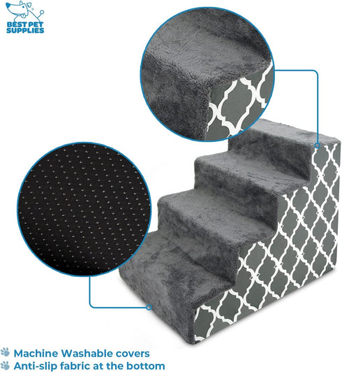 Best Pet Supplies Foam Pet Steps Cover for Small Dogs and Cats, Portable Ramp Stairs for Couch, Sofa, and High Bed Climbing (Cover Only) - Gray La...