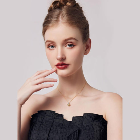 Jade Bead with Diamond Pendant Good Fortune Natural Jade Ball Necklace Gold Plated 925 Sterling Silver Necklace mothers day gifts for Women...